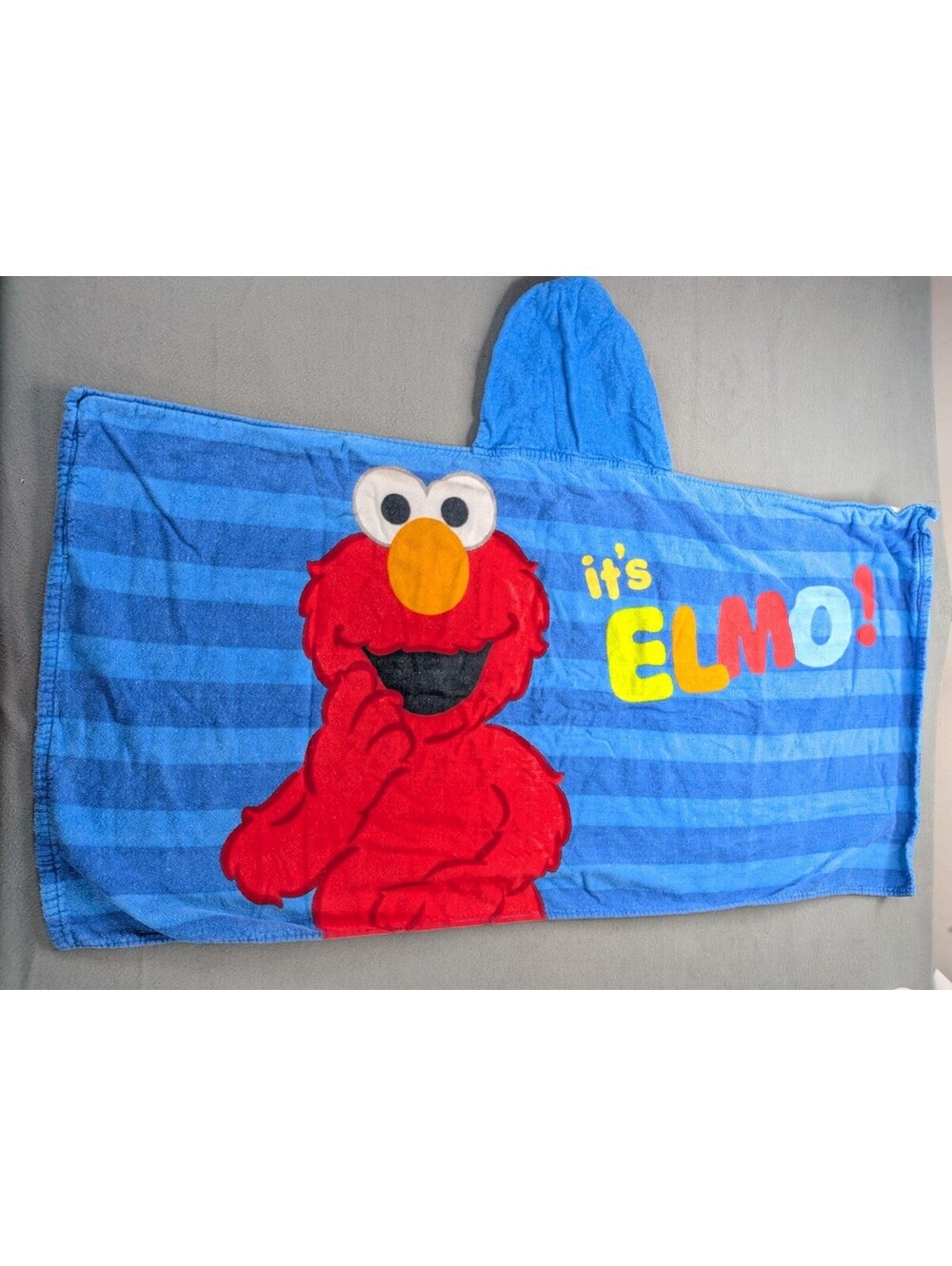 Sesame Street Elmo Hooded Poncho Towel Blue Cotton Kids Bath Pool Beach